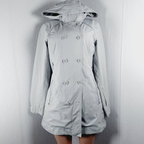 Columbia Women's Light Grey Omni-Heat Full Zip Double Breasted Trench Coat Sz - Picture 2 of 14